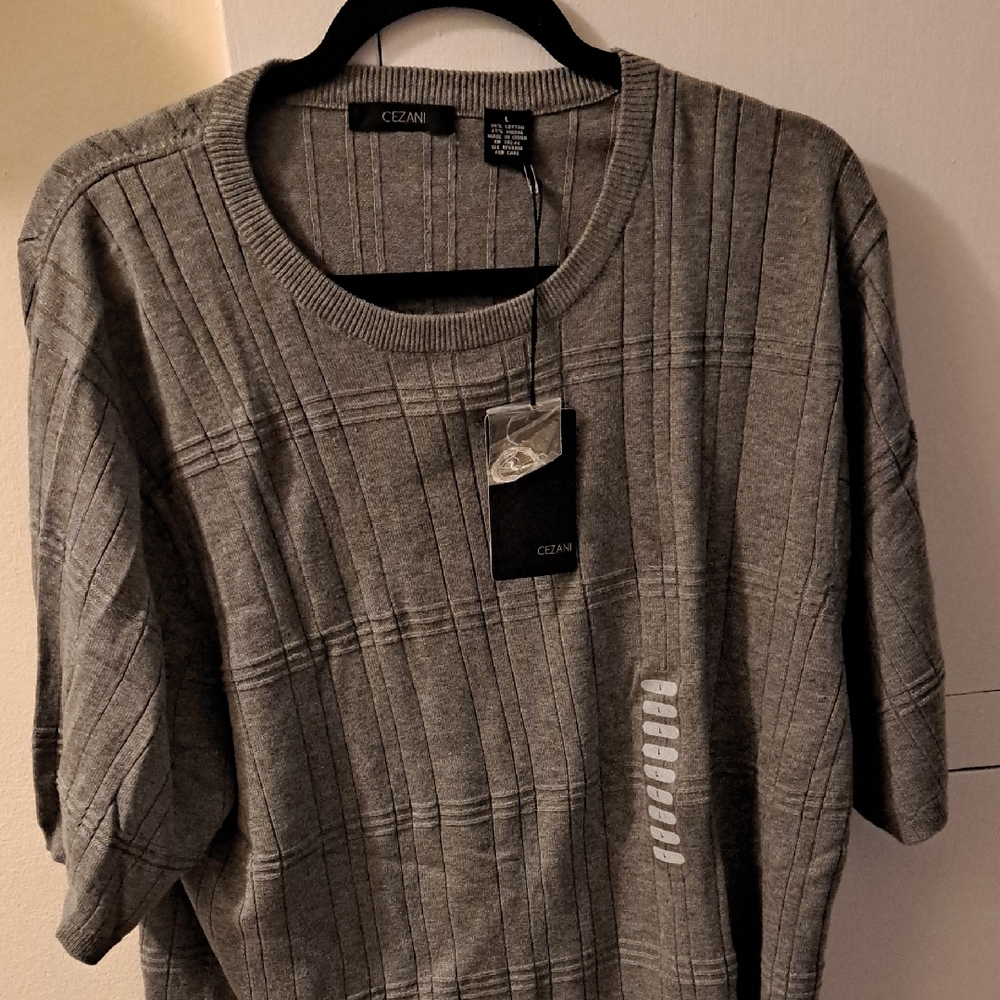 CEZANI~Mens Knit S/S Shirt~Grey~Size L~NWT